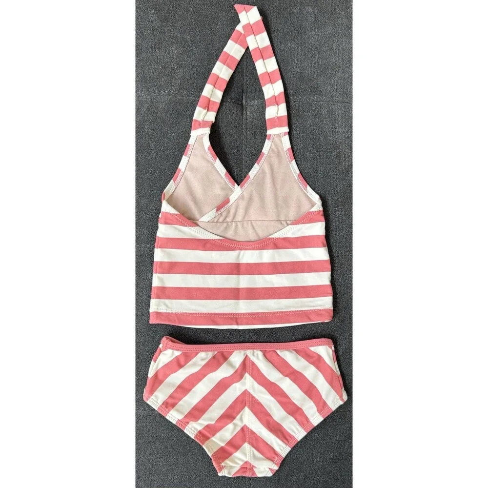 Tea Collection Girls 2 Swimsuit Tankini Set Pink/White Stripe